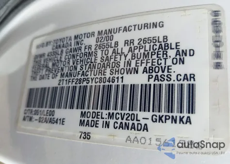 2000 Toyota Camry Solara Sle V6 from USA, damaged, VIN 2T1FF28P5YC804611